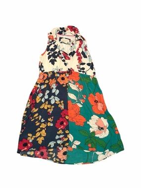 Anthropologie women’s 00p Floral Patchwork Sundress - Cream, Navy, Teal, Orange